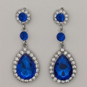 Blue Gemstone Crystal Drop Earrings Silver